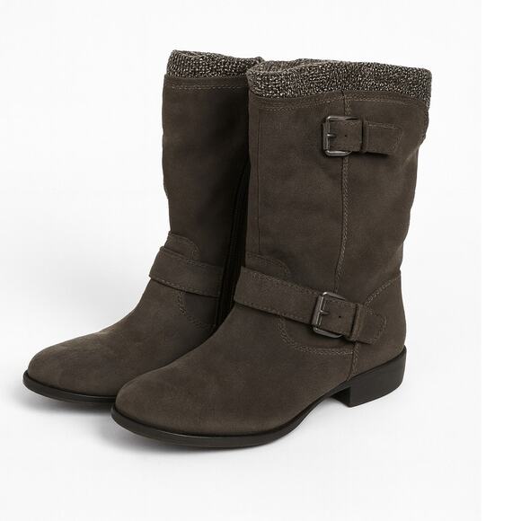 Bass Petro Women’s Boots Size 9 Gray Suede Leather Upper Mid Calf Buckle - Picture 1 of 8